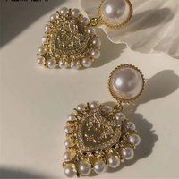 Pearl Heart Earrings, Gift For Her, Wedding Bridesmaid Baroque Drop Earrings, Dangle Earrings | Etsy (US)