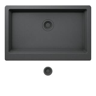 Stonehaven 33 in. Farmhouse Charcoal Gray Granite Composite Single Bowl Apron Front Kitchen Sink with Matching Strainer | The Home Depot