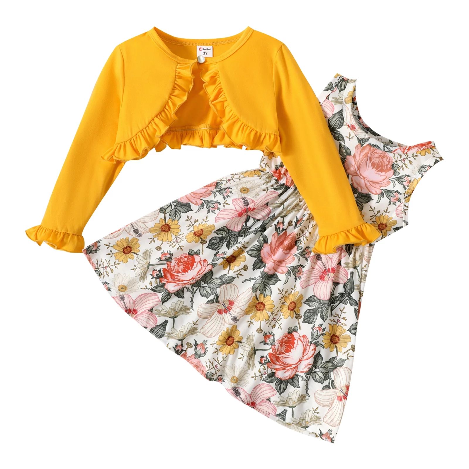 PatPat Toddler Girl Flower Dress Girl Clothes Ruffled Cardigan Set for Girl, 2-piece, Sizes 18M-6... | Walmart (US)