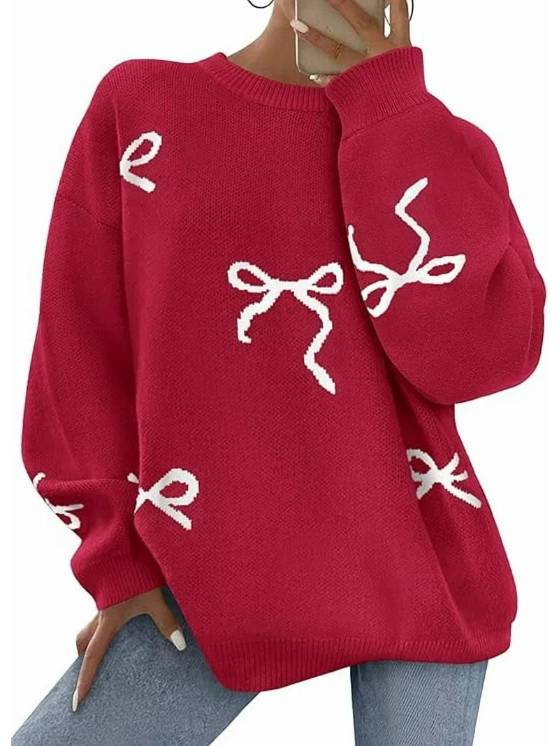 PRETTYGARDEN Fall Long Sleeve Pullover Sweaters for Women Trendy Crewneck Casual Cute Bow Chunky ... | Walmart (US)