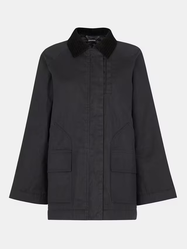 Whistles Fern Waxed Cotton Jacket, Black | John Lewis (UK)
