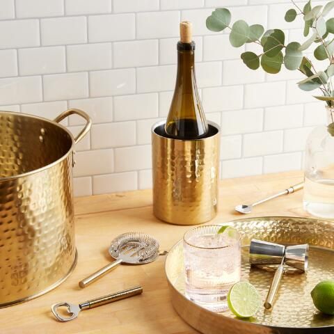 Julian Gold Hammered Ice Bucket With Tongs | World Market
