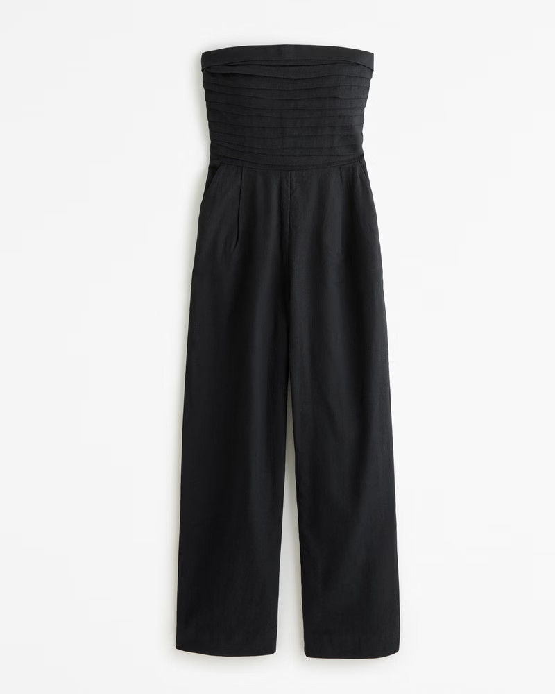 Women's Emerson Linen-Blend Ruched Strapless Jumpsuit | Women's New Arrivals | Abercrombie.com | Abercrombie & Fitch (US)