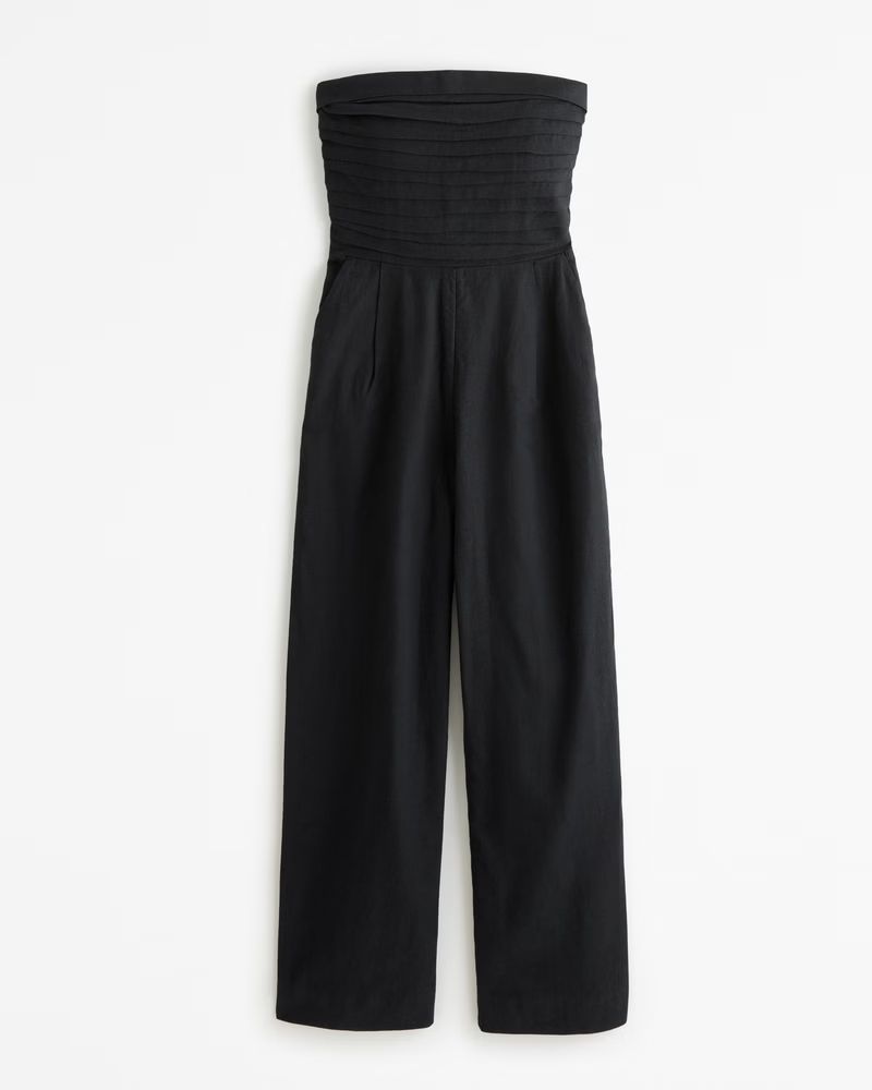 Emerson Linen-Blend Ruched Strapless Jumpsuit | Abercrombie & Fitch (US)