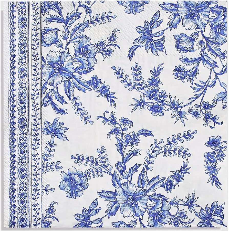 Coterie Blue Toile Dinner Napkins (Set of 25) | Blue and White Paper Napkins For Bridal Shower, B... | Amazon (US)