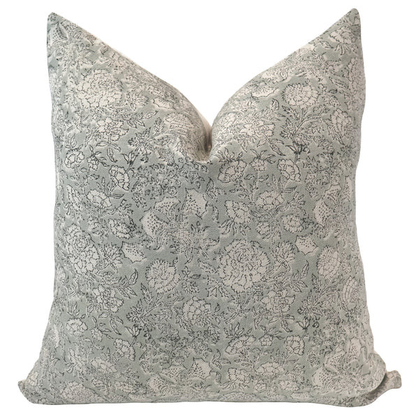 French Blue Floral Block Print Pillow Cover | Hackner Home (US)