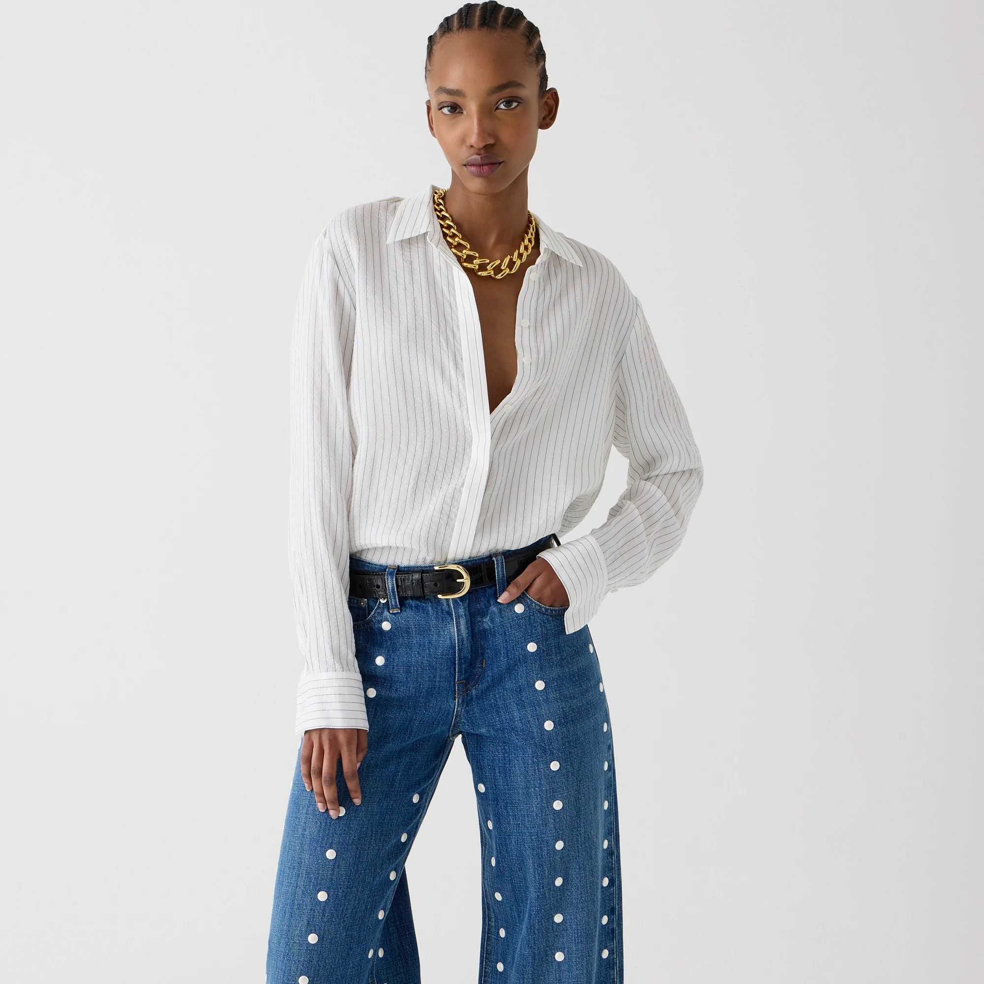 Lower-rise wide-leg jean with pearls | J.Crew US