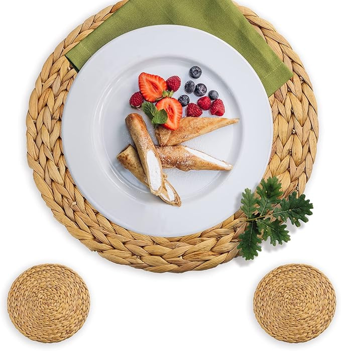 Woven Placemats Large Round Natural Wicker Placemats for Dining Table Water Hyacinth Straw Braide... | Amazon (US)