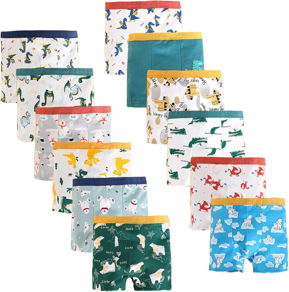 Boys Cotton Boxer Briefs Dinosaur Polar Bear Toddler Kids Underwear 12 Pack | Amazon (US)