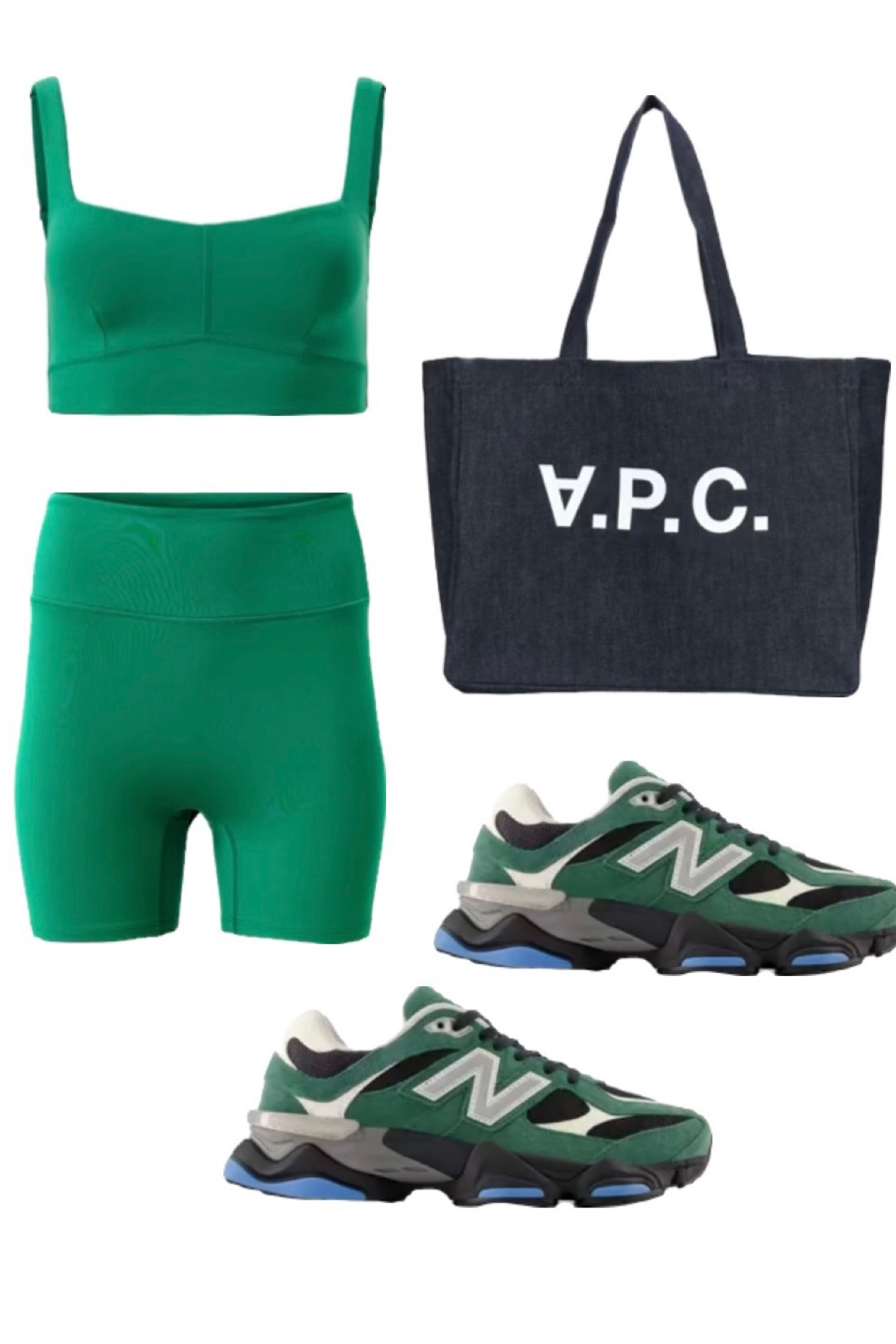 Activewear, but make it elevated!! We love a statement shoe and a canvas bag with the color. Girlfriend Collective sold out of the bright green on their 4th of July sale, but the moss color is a good second! #activewear #newbalance #apc #girlfriendcollective #loungewear #active #outfitinspiration #summeroutfits #workoutwear 

#LTKunder100 #LTKFitness #LTKstyletip