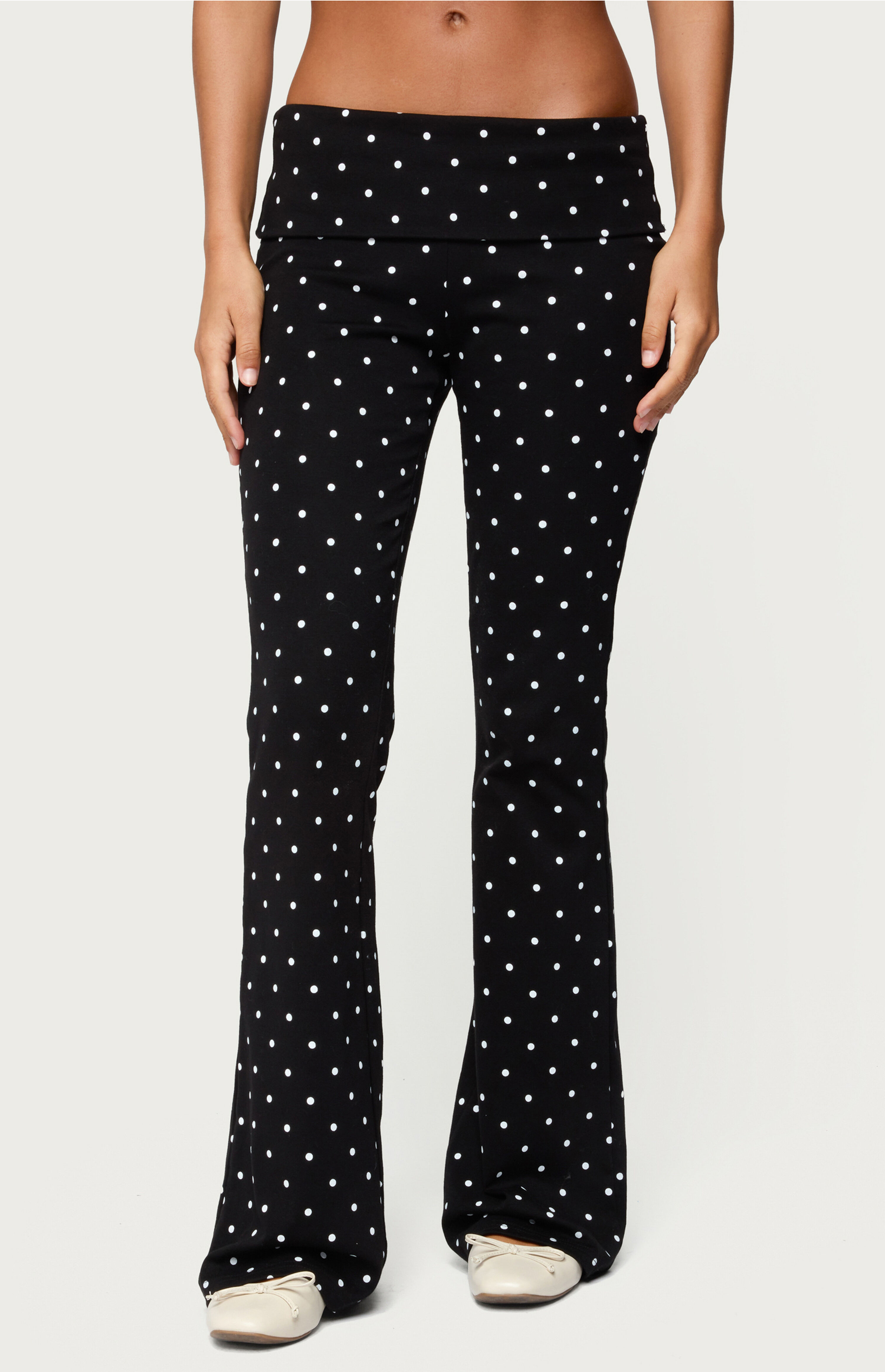 Edikted Daliya Polka Dot Fold Over Flared Leggings | PacSun