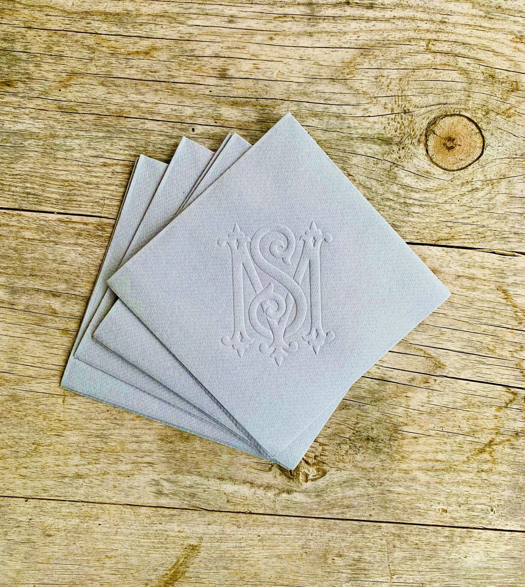 Embossed Napkins, Interlocking Monogram, Monogrammed Linen Like Beverage Napkins, Paper, Personal... | Etsy (US)