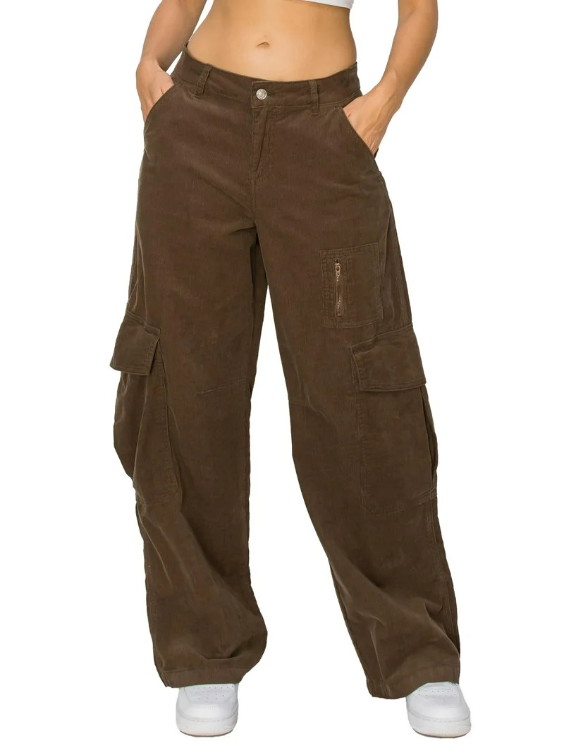 Cali1850 Women’s Corduroy Wide Leg Cargo Pants Low Rise Casual Multi Pockets Streetwear Trouser... | Walmart (US)