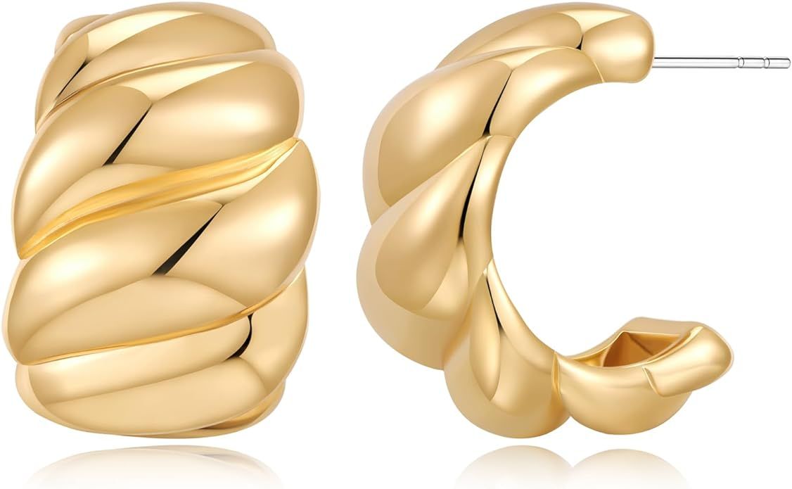 NEPULOY Chunky Thick Teardrop Earrings for Women Gold Hoop Earrings Cut Polished Droplet Earrings | Amazon (US)