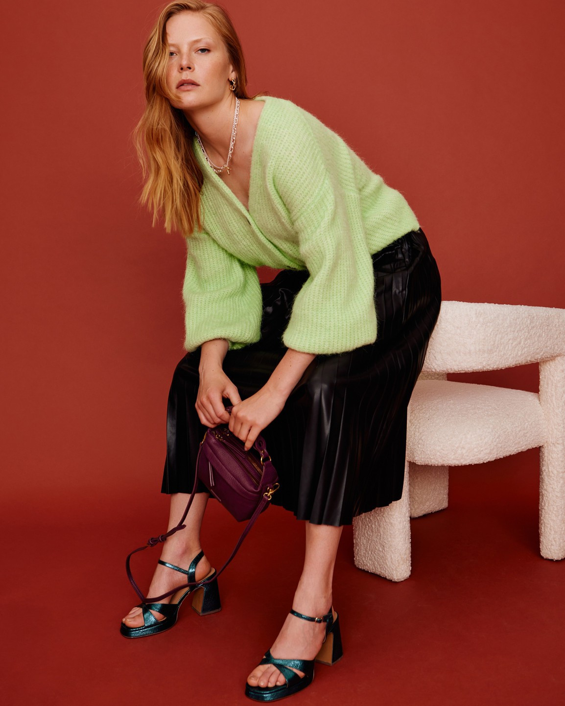 Lime Green Fluffy Knitted Cardigan | Oliver Bonas (Global)