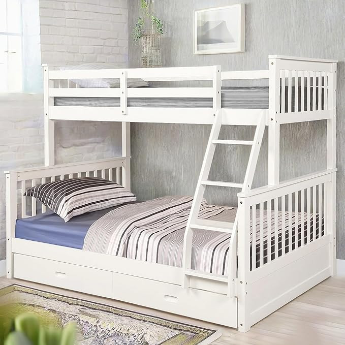 DS-HOMEPORT Twin Over Full Bunk Bed with Two Storage Drawers, Wooden Bunk Beds Frame w/Safety Gua... | Amazon (US)
