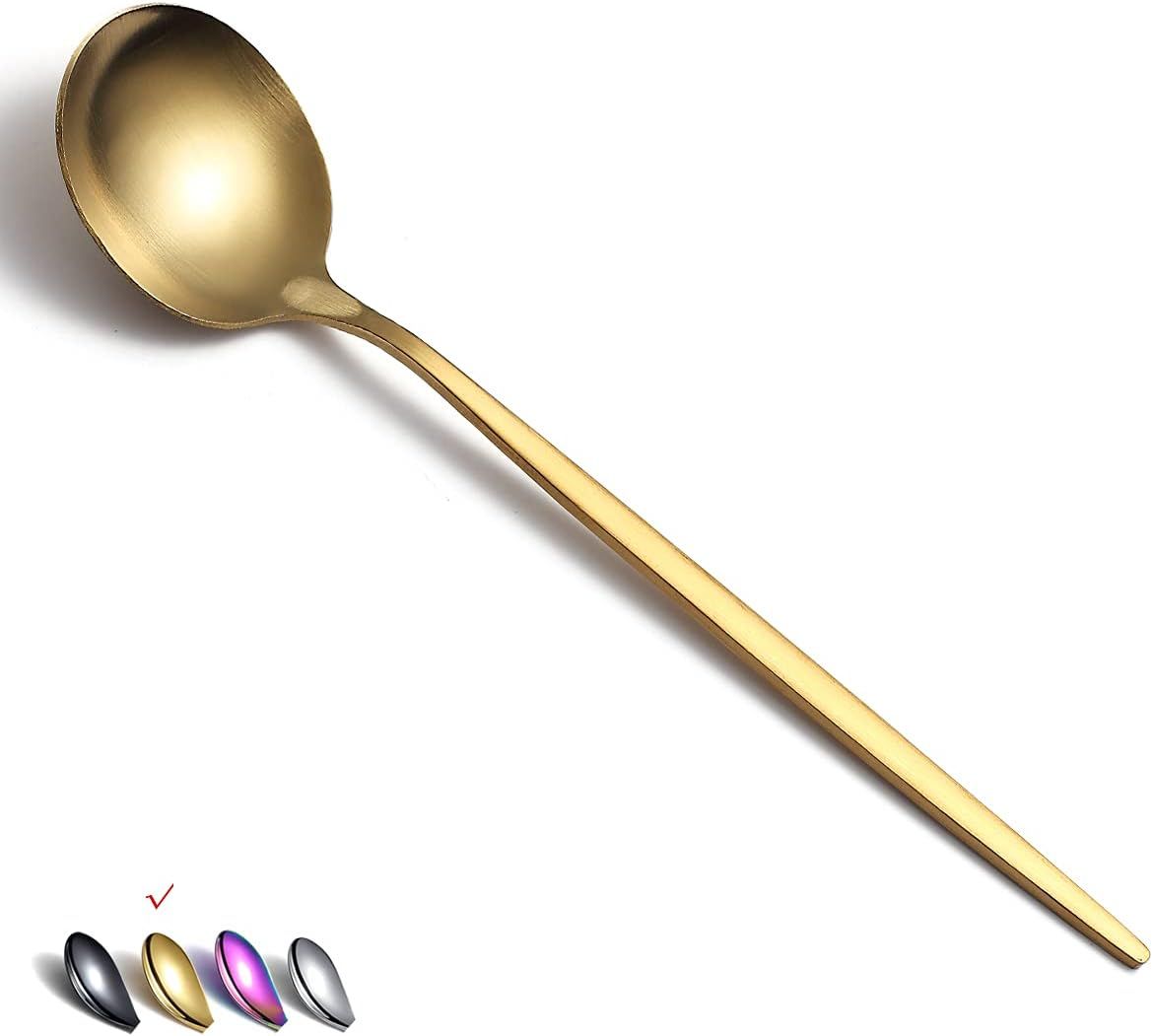 Matt Gold Dinner Spoons 6 Piece, 8.1'' Stainless Steel Tablespoons, Soup Spoons, Dessert Spoons, ... | Amazon (US)