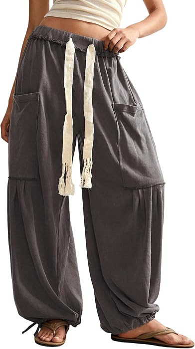 Springrain Women's Baggy Wide Leg Pants Casual Drawstring Harem Pants Bohemian Trousers with Big ... | Amazon (US)