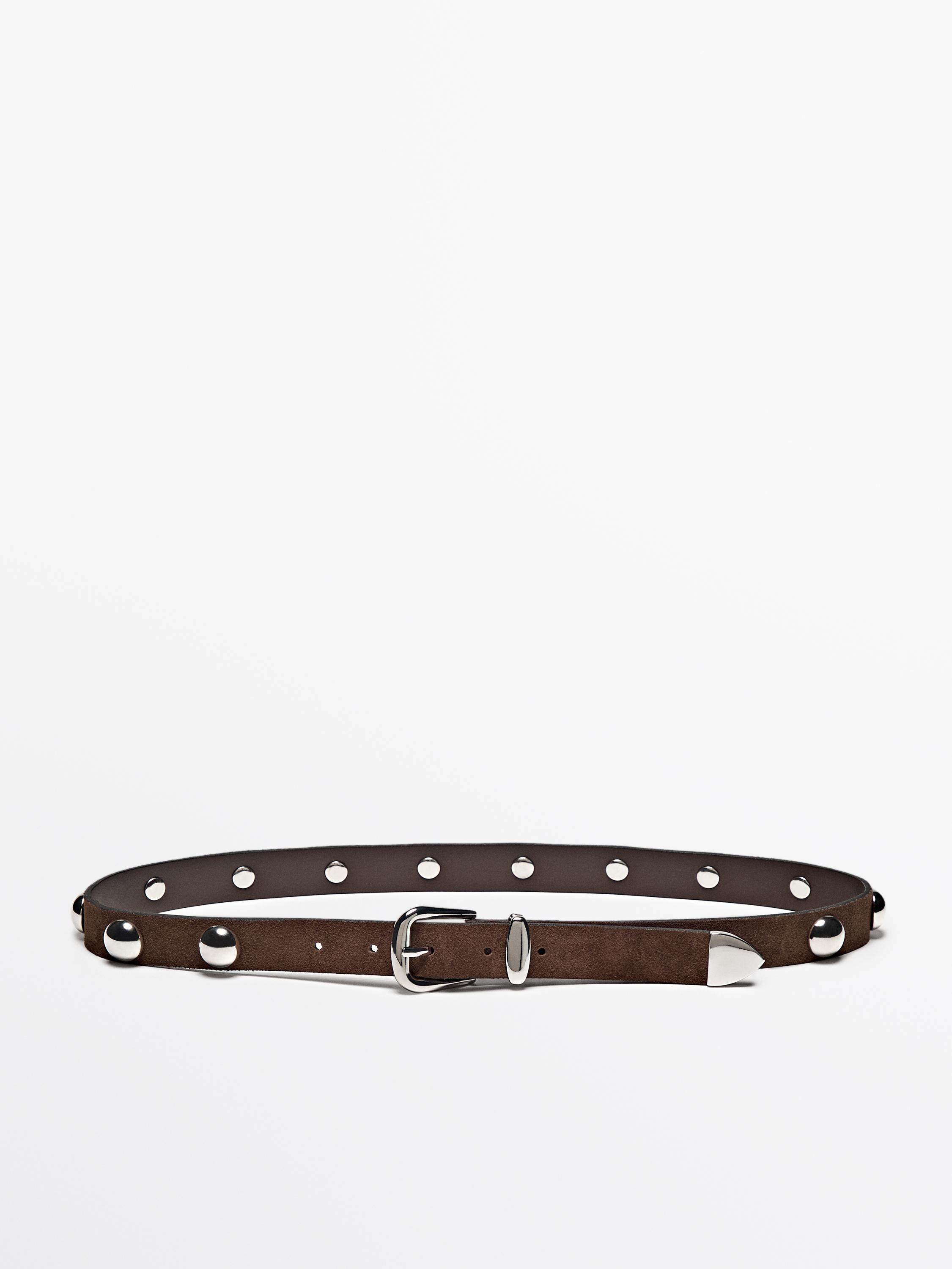 Split suede leather studded belt | Massimo Dutti UK