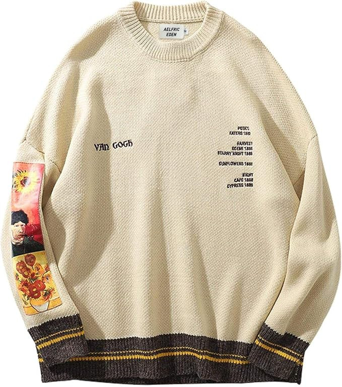Aelfric Eden Mens Long Sleeve Van Gogh Printed Cable Knit Sweaters Casual Oversized Sweater Pullo... | Amazon (US)