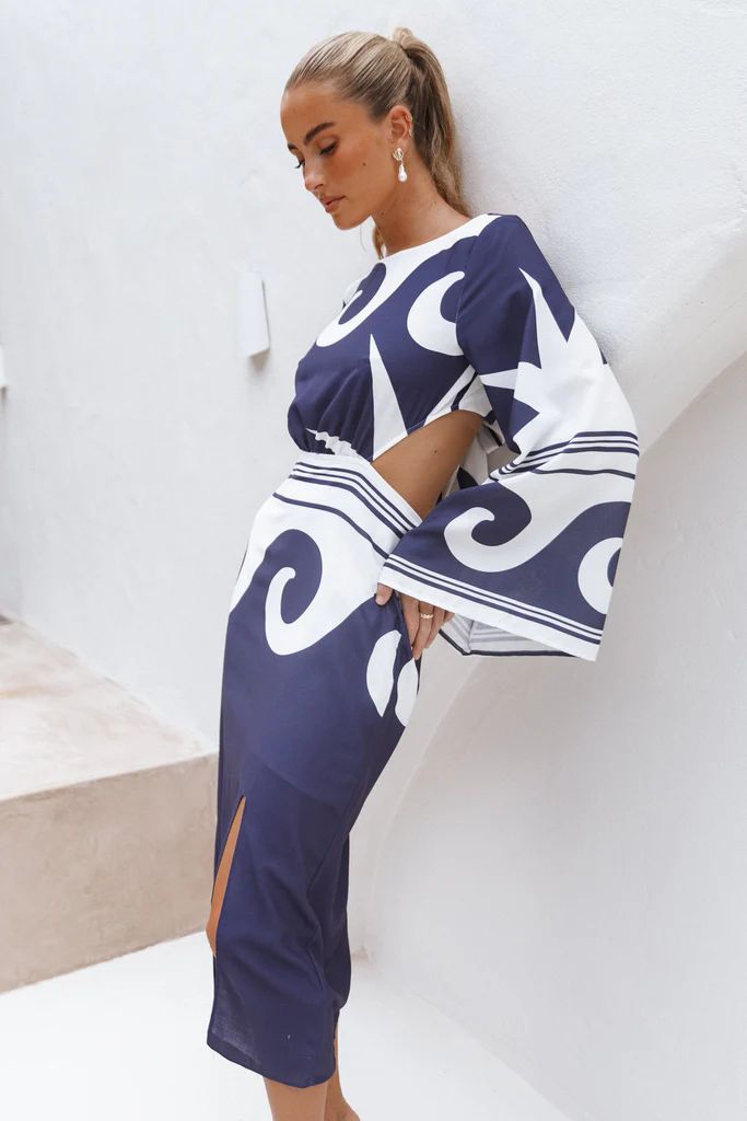 Vella Midi Dress - Navy/White | Petal & Pup (US)