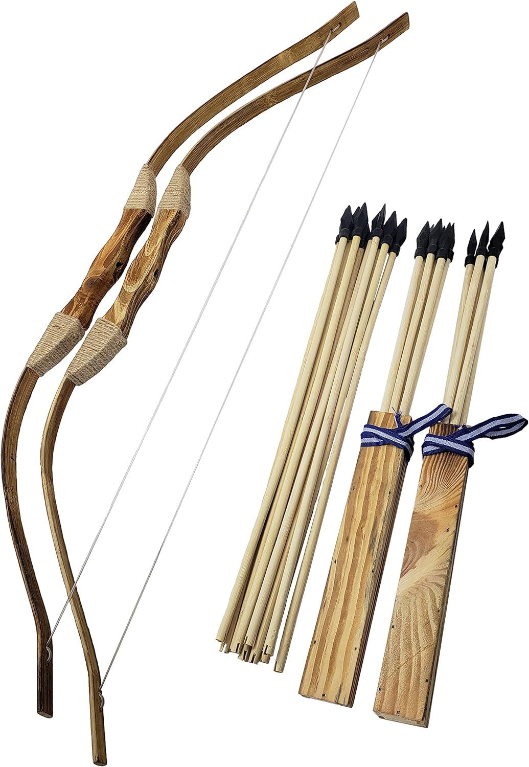 Amazon.com: Adventure Awaits - 2-Pack Handmade Wooden Bow and Arrow Set - 20 Wood Arrows and 2 Qu... | Amazon (US)