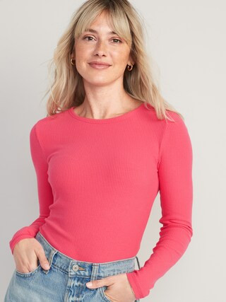Plush Long-Sleeve Rib-Knit Slim-Fit T-Shirt for Women | Old Navy (US)