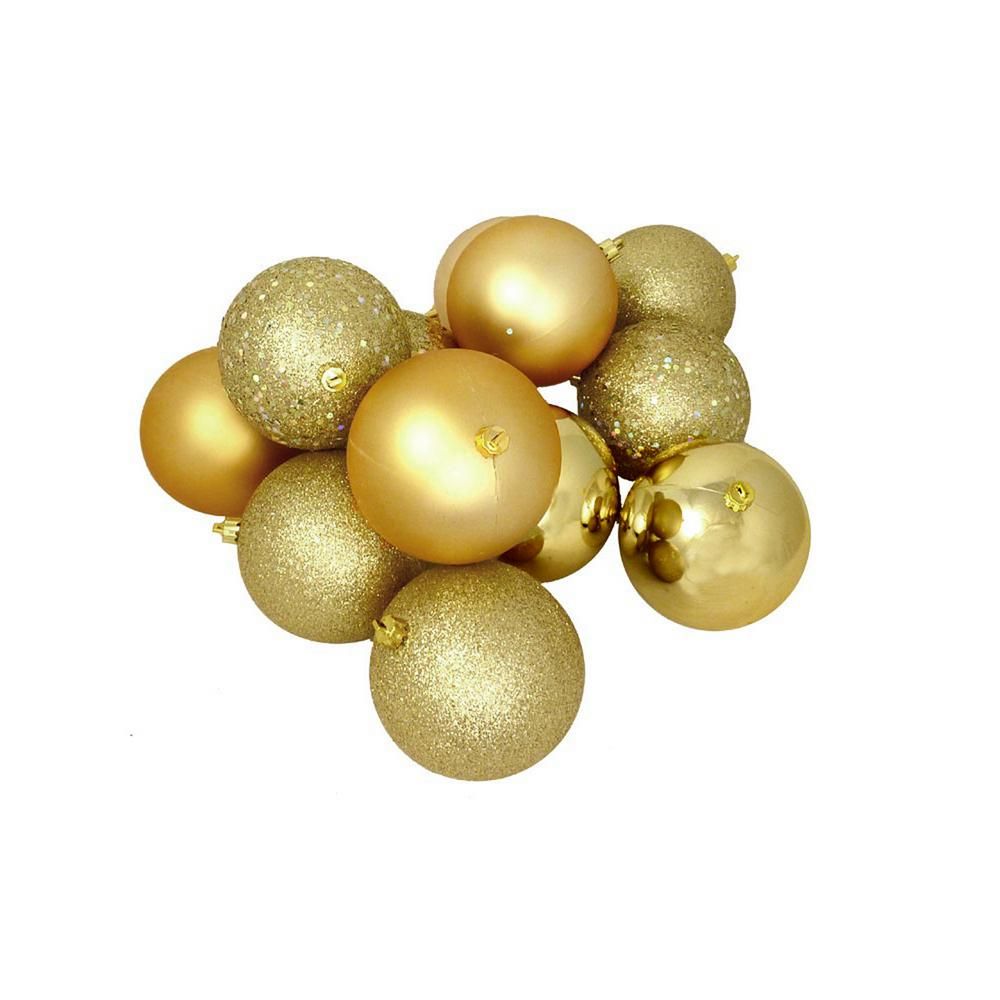 Northlight 3.25 in. (80 mm) Shatterproof Vegas Gold 4-Finish Christmas Ball Ornaments (32-Count)-... | The Home Depot