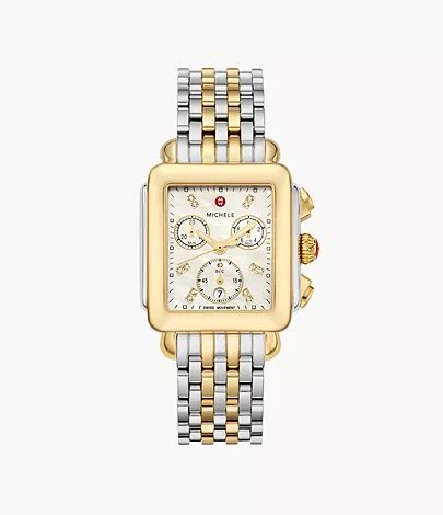 Deco Two-Tone 18K Gold Diamond Dial Watch | Michele Watches