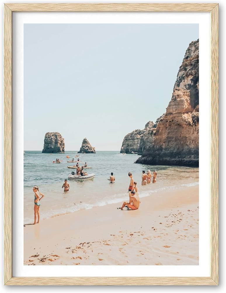 HesenDot Natural OAK Wood Framed Amalfi Coast Summer Wall Art,12x16in Italy Arienzo Beach Canvas ... | Amazon (US)