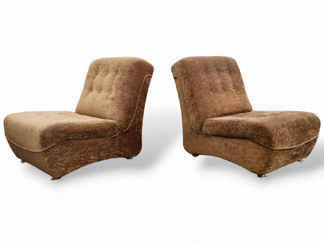 Pair of Mid Century Brown Velour Armless Modular Sofa 1970s Retro Lounge Chairs - Etsy UK | Etsy (UK)