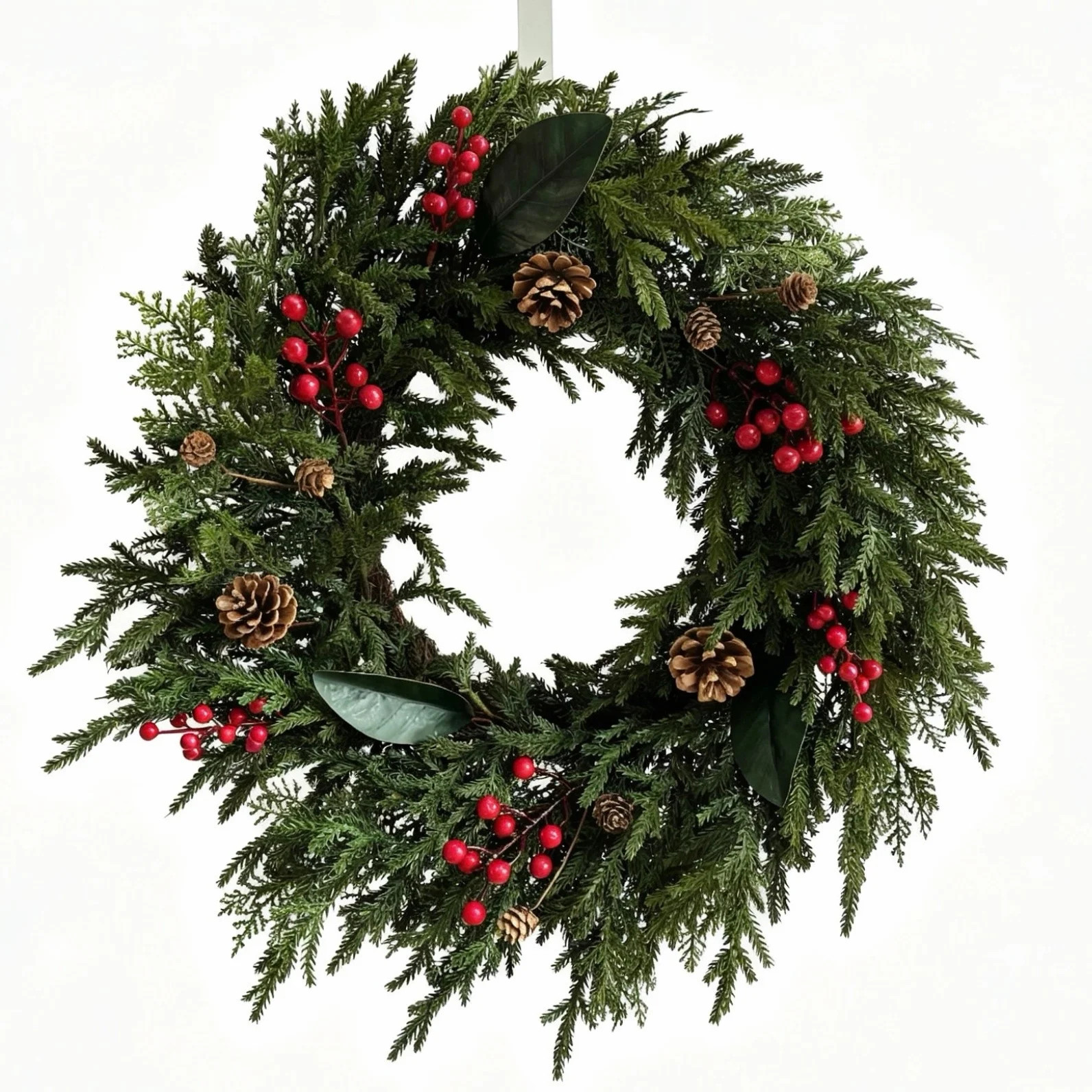 24" Real Touch Artificial Farmhouse Evergreen Pine Red Berries Cedar Winter Christmas Wreath for Front Door Holiday Decor | Wayfair North America