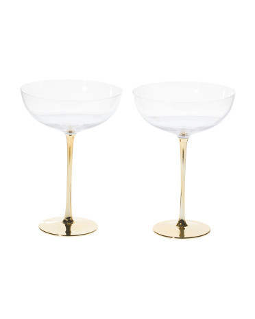 2pk Clear Gold Tone Stem Coupe Glasses | TJ Maxx