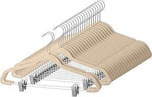Zober Velvet Hangers with Clips - Pack of 20 Metal Clip Hangers for Pants - Notched Ivory Velvet ... | Amazon (US)