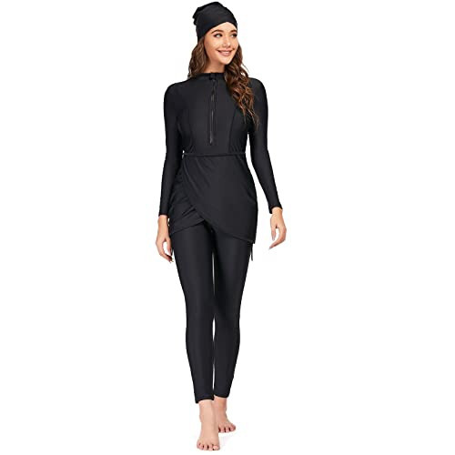 Modest Swim Shirts for Women: Long Sleeves Burkini Swimsuits Swimwear Modest Hijab Burkini Top+Pants Rashguard Bathing Suit Sport Beachwear Surfing Outfit for Girls Black XXL | Amazon (US)