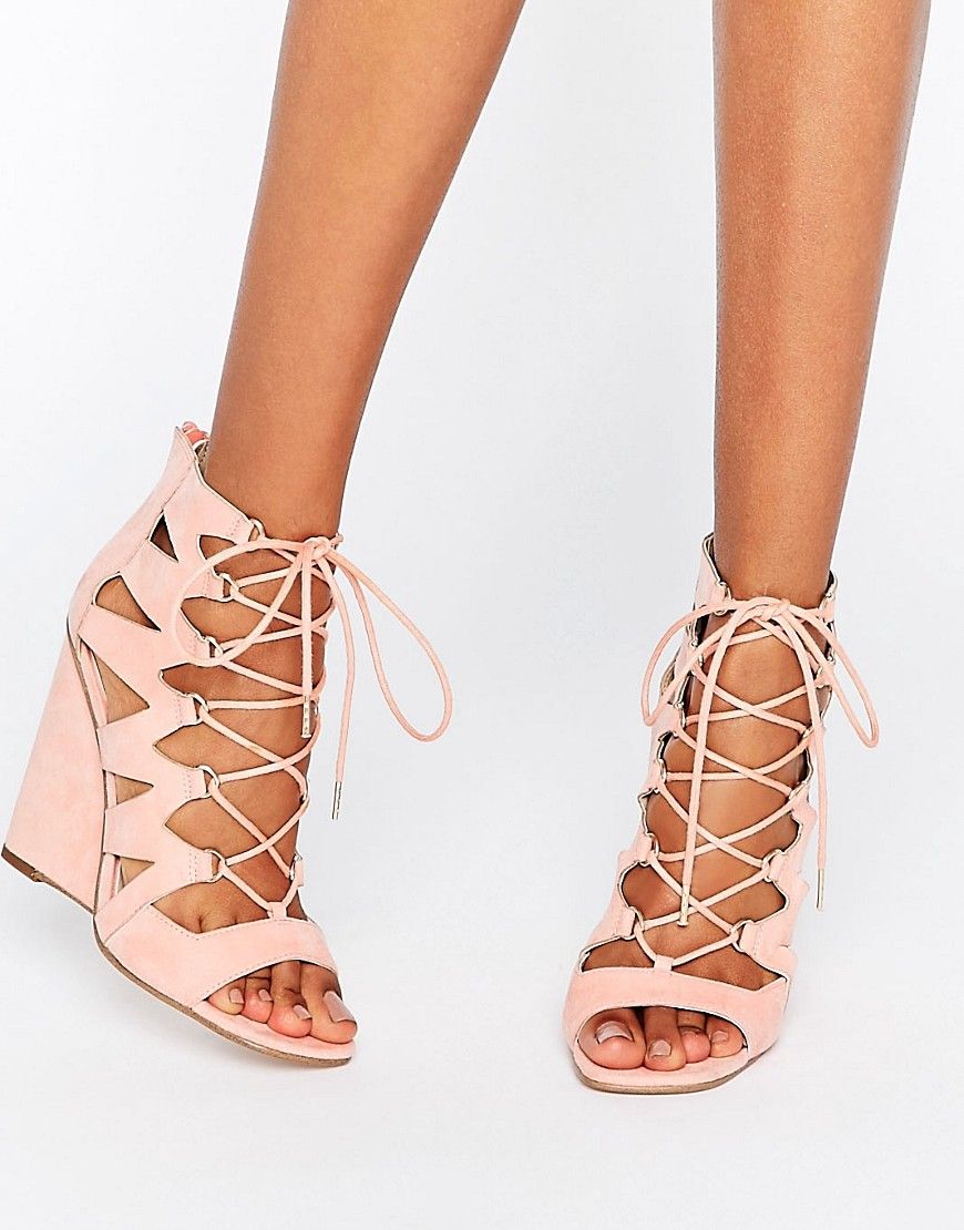 ASOS HARLESDEN Lace Up Wedges - Pink | ASOS US