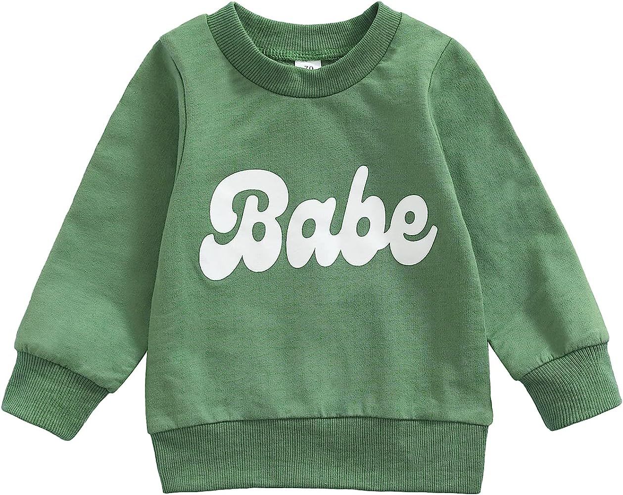 Infant Toddler Baby Girl Boys Pullover Top Letter Babe Printed Causal Long Sleeve Sweatshirt Infant  | Amazon (US)