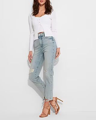 Super High Waisted Light Wash Distressed Slim Jeans | Express