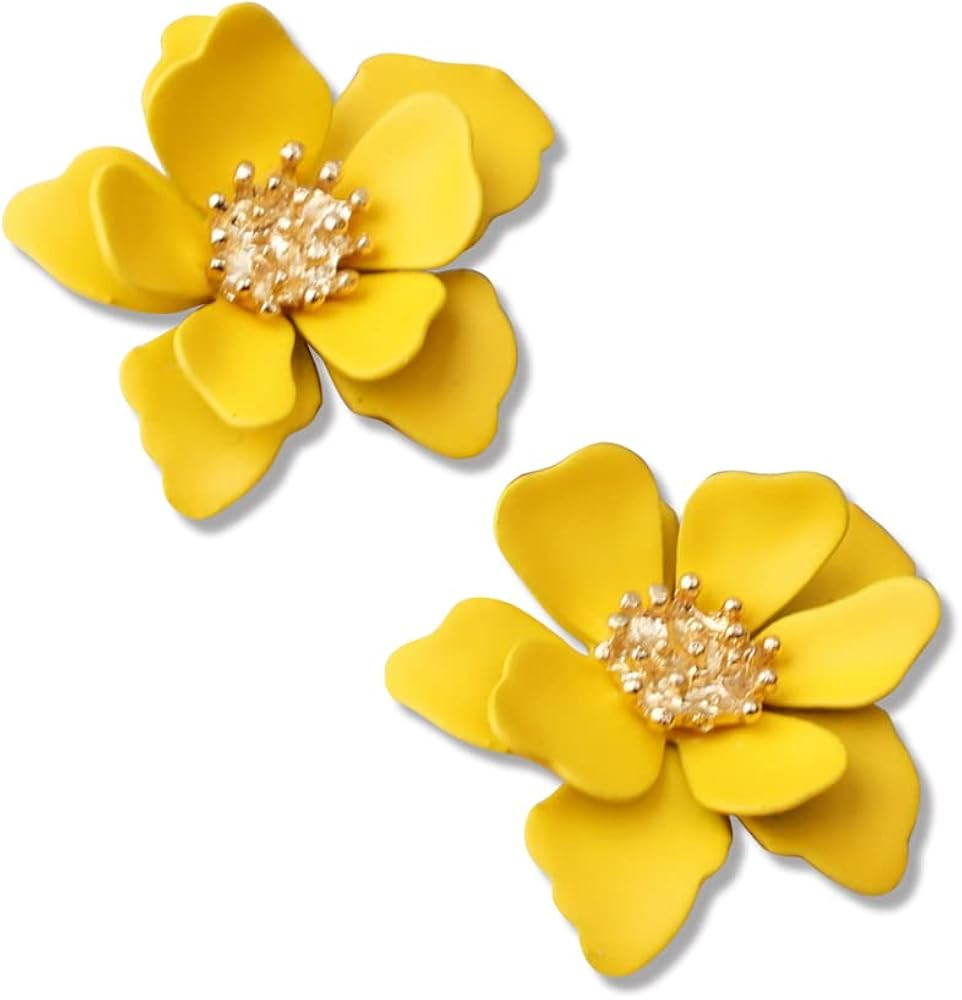 Chic Cute Boho Matte Flower Statement Stud Earrings with Gold Flower Bud for Women Sister Mom Lov... | Amazon (US)