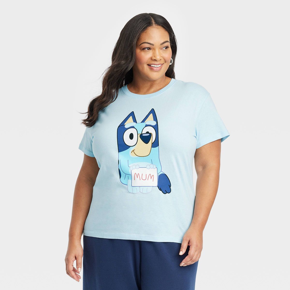 Women's Bluey Mum Short Sleeve Graphic Boyfriend T-Shirt - Light Blue | Target
