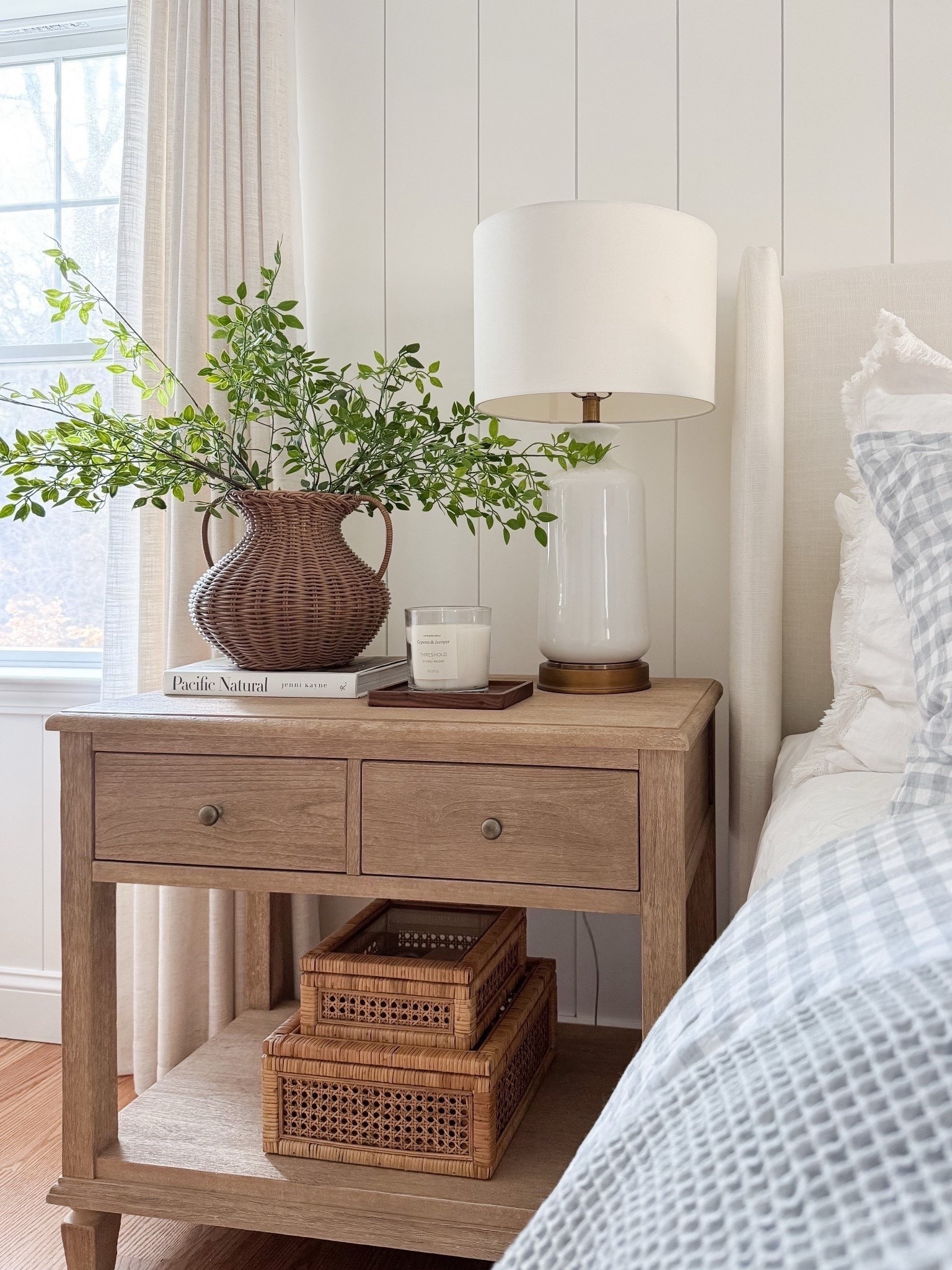 Nightstand decor that’s timeless yet perfect for spring and summer 🤍🍃 This woven vase has been a longstanding favorite, and it’s on sale right now! I found a couple of budget-friendly dupes as well! I love adding faux greenery to it, which gives our bedroom a dose of color and texture. Linking all these bedroom finds here!

#LTKHome #LTKSaleAlert