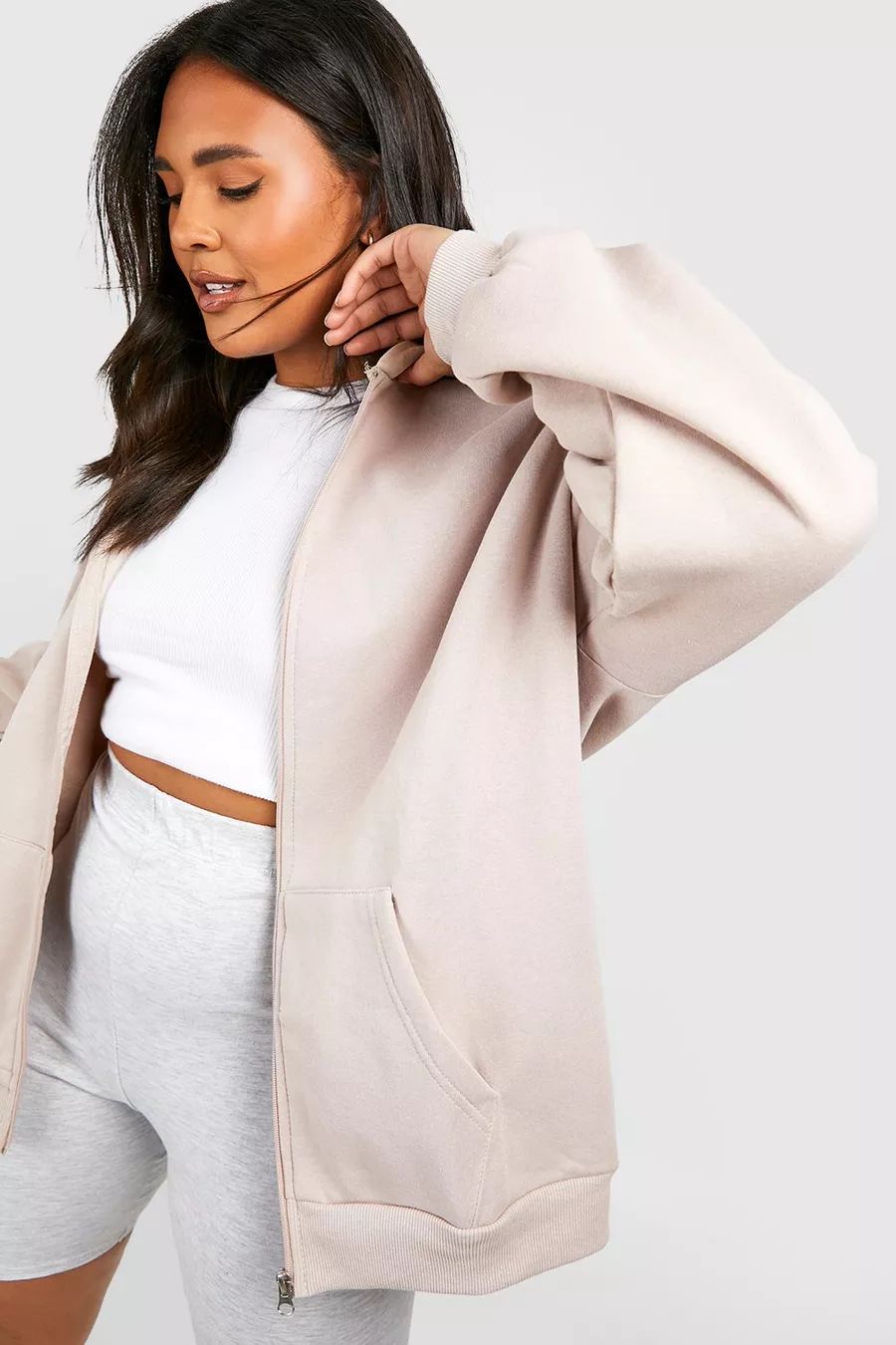 Recycled Plus Oversized Zip Through Hoodie | Boohoo.com (US & CA)