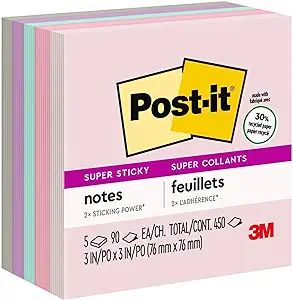Post-it Super Sticky Recycled Notes, 3 x 3 in, 5 Pads, 2x the Sticking Power, Wanderlust Collecti... | Amazon (US)