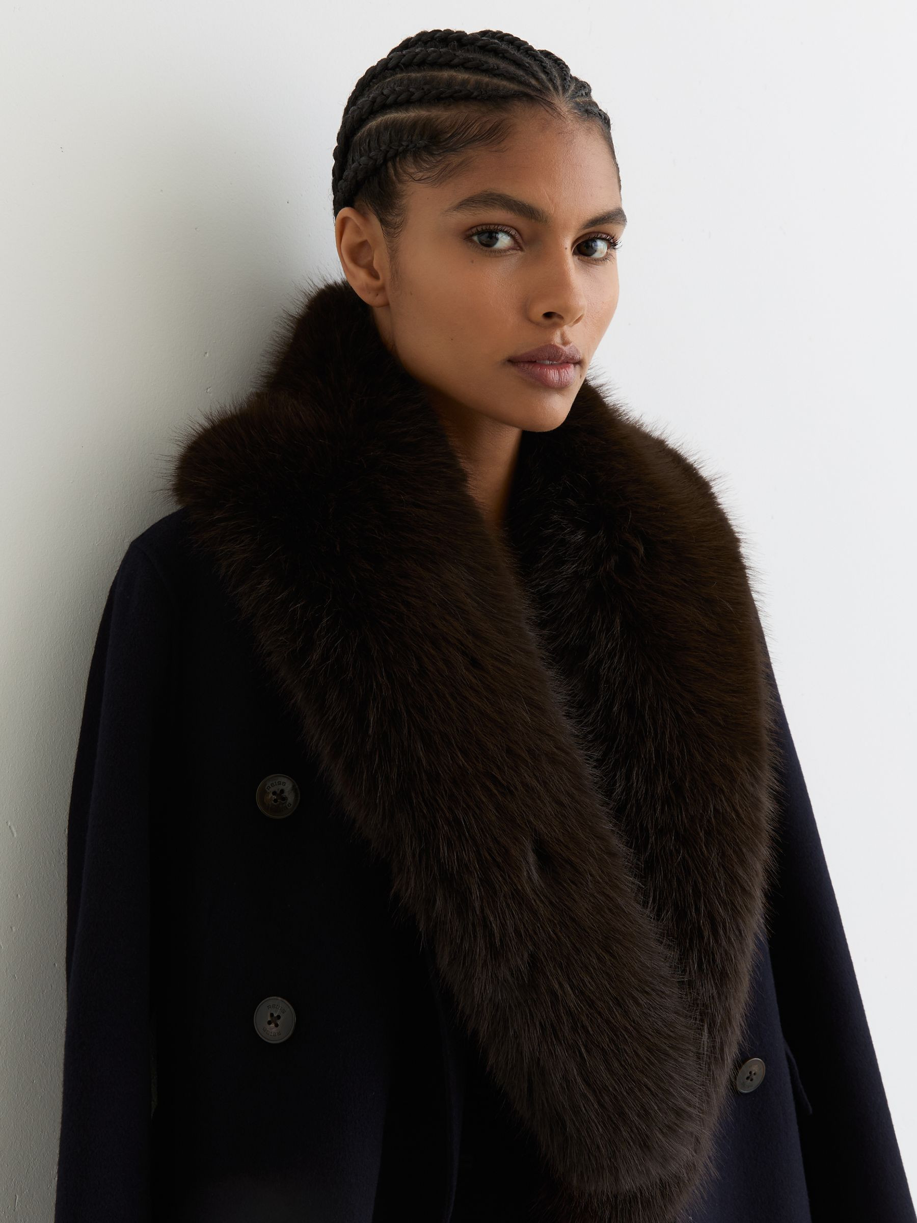 Reiss Faux-Fur Collar in Chocolate - REISS | Reiss UK