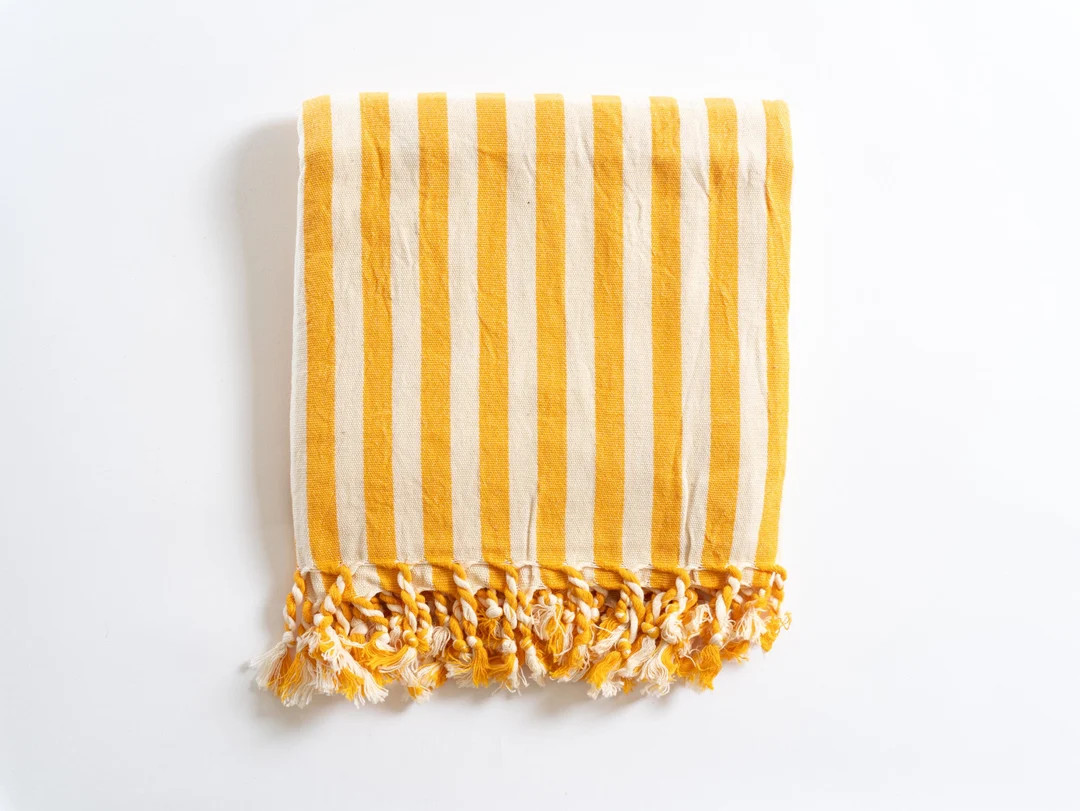 Yellow Beach Blanket, Yellow Striped Linen Towel, Soft Organic Turkish Towel, Lightweight Beach T... | Etsy (US)
