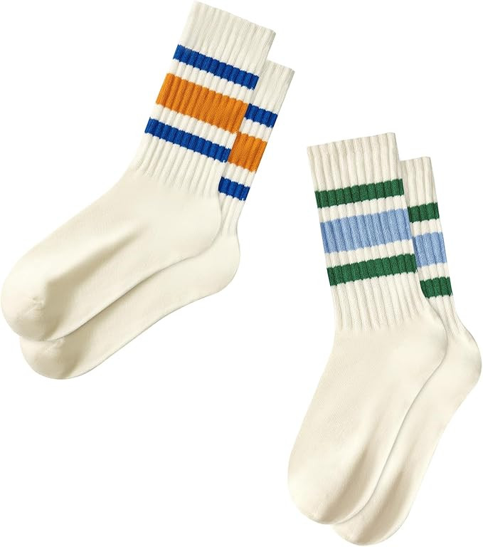 Zando Women's Striped Retro Vintage Calf Socks - Sporty & Casual Cotton Socks | Amazon (US)