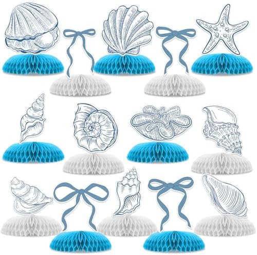 14 Pcs Summer Seashells Party Table Decorations, Ocean Happy Birthday Honeycomb Centerpieces, Par... | Amazon (US)
