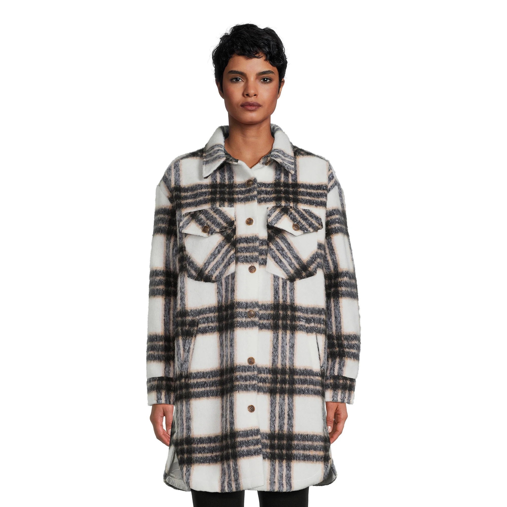 Madden NYC Juniors Plaid Shacket, Sizes XS-3XL | Walmart (US)