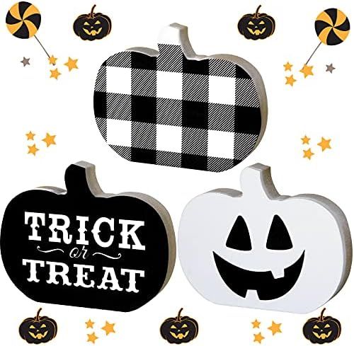 Jetec 3 Pieces Halloween Tiered Tray Decoration Set Including Trick or Treat Pumpkin Wood Table Sign | Amazon (US)