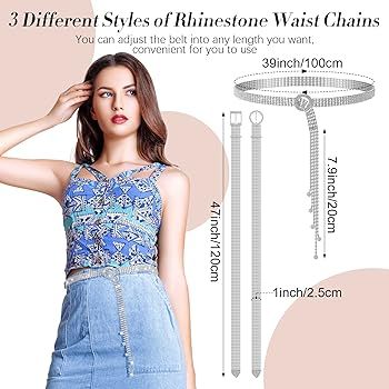 3 Pieces Women Rhinestone Belt Glitter Belt with Buckle Silver Shiny Crystal Ladies Waist Belt Wa... | Amazon (US)